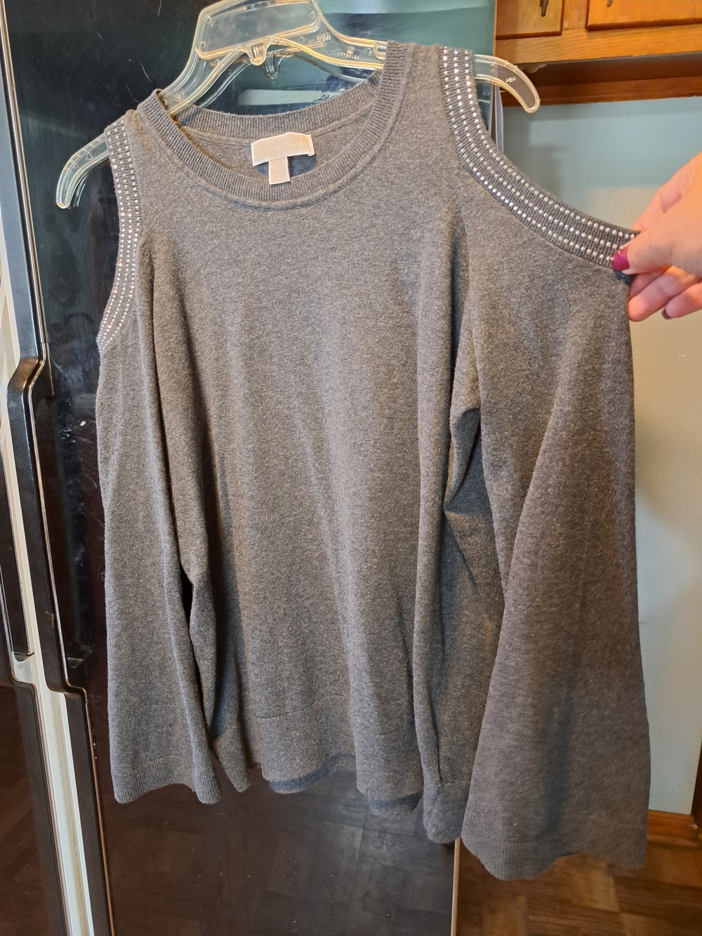 MICHAEL Michael Kors Gray Cold-Shoulder Embellished Sweater